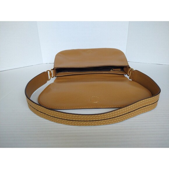 Adrienne Vittadini shoulder satchel handbag purse tan brown medium sleek classic - Picture 12 of 16